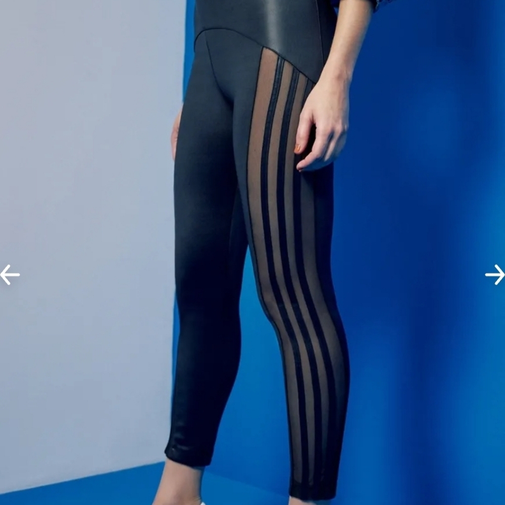 adidas Black Mesh-Striped Leggings